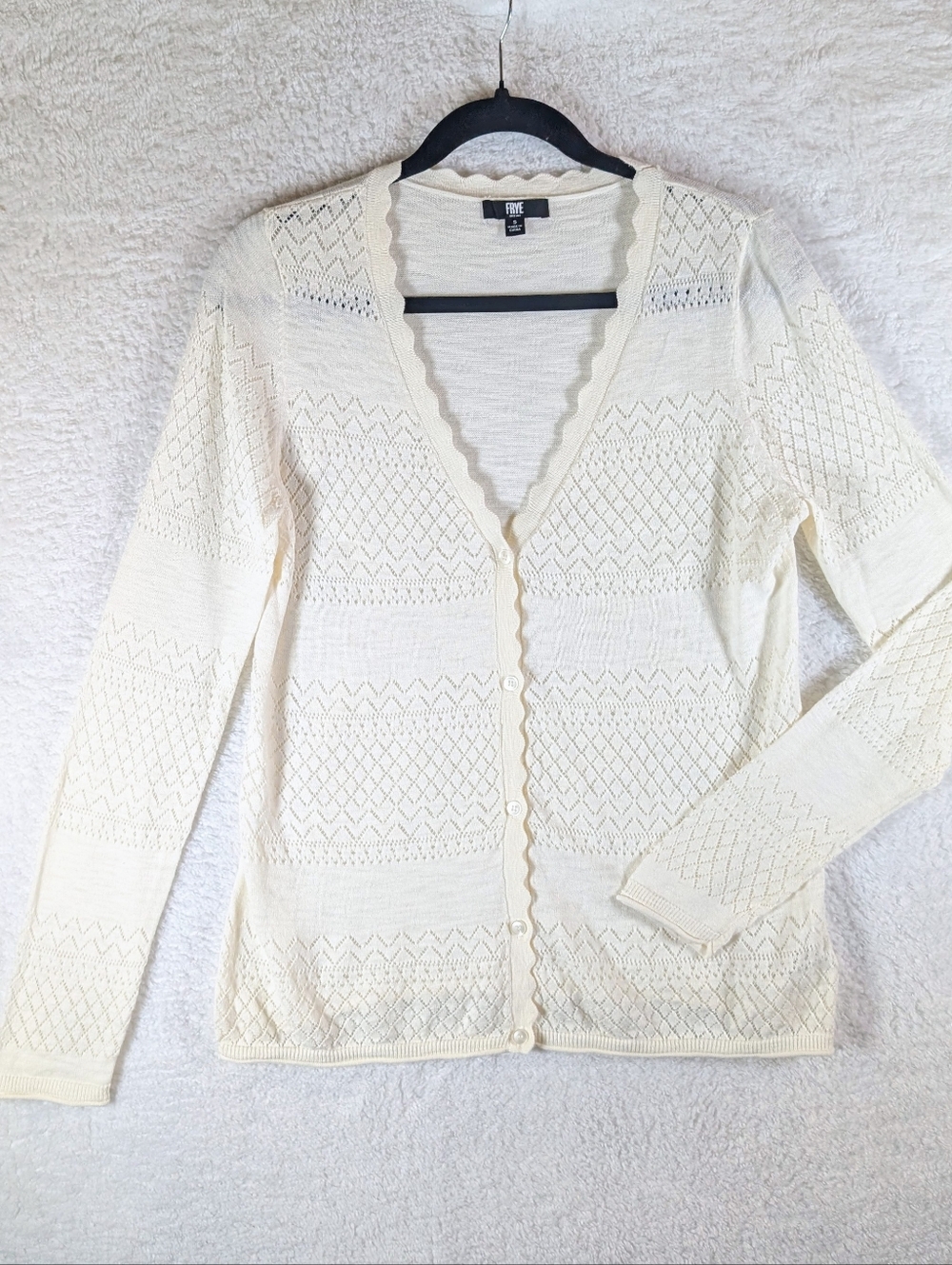 122-Frye Cream Openwork Button-Front Cardigan Sweater